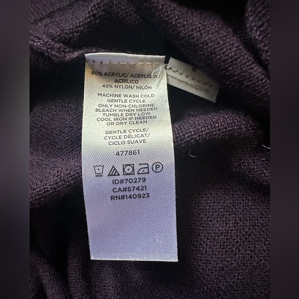 LOFT Deep Plum Mock Turtleneck Sweater with Ruffle Detail. Size X-Small. - Picture 4 of 4